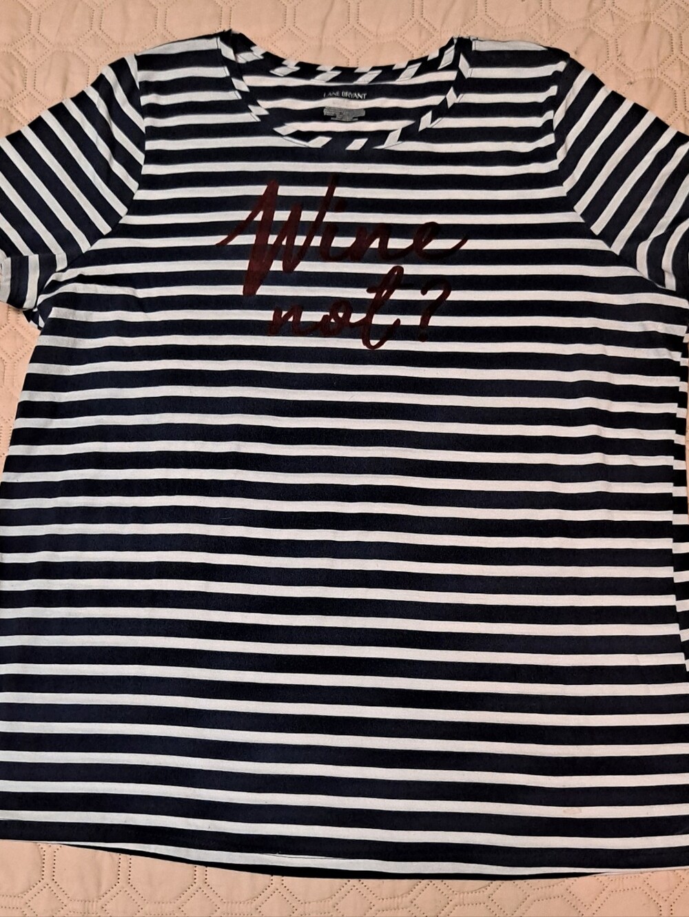 Lane Bryant Womens Navy & White Striped Tee - 'Wine not?' Graphic Size 18/20 - Picture 1 of 6